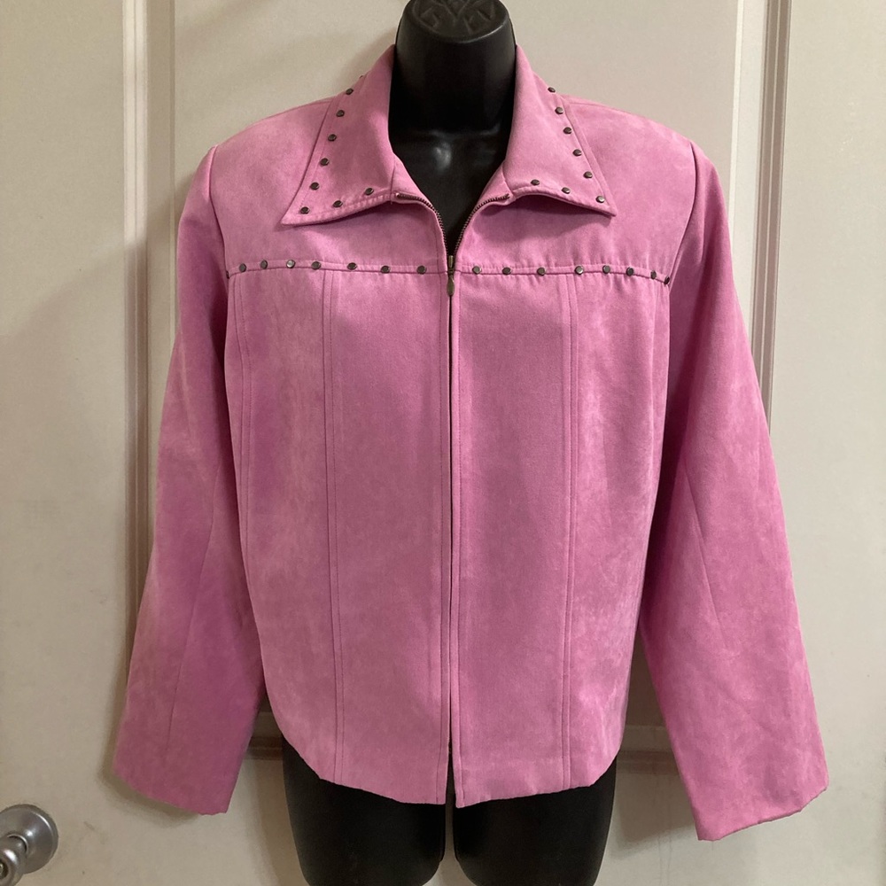 Faux suede pink jacket with studs
